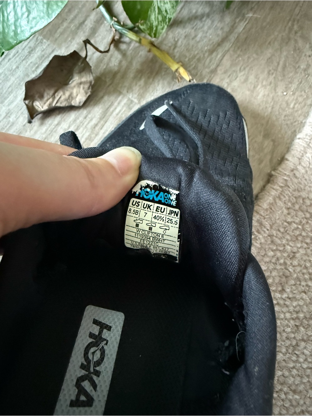 Hoka Black and White Clifton 8 Running Shoes - Picture 6 of 7